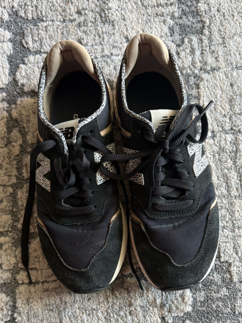 Women’s New Balance Black, White, Cheetah Lace-Up Athletic Sneakers